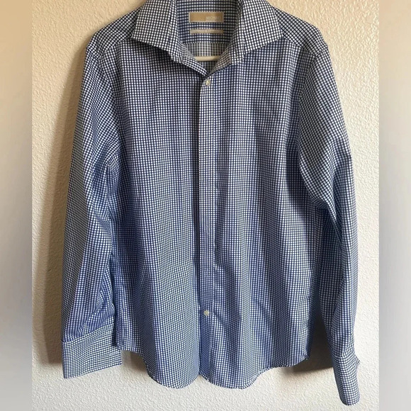 Mens Michael Kors Blue Plaid Long Sleeve Button Up Non-iron Shirt 15.5‎ 32/33 - Picture 1 of 14